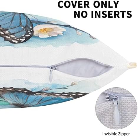 bassyil Butterfly Throw Pillow Covers Decorative Linen Pillow Cases Set of 2 Square Cushion Cover for Couch Sofa Bedroom Patio 18x18 Inch