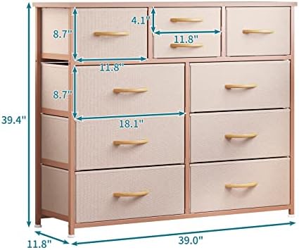 LUMTOK 10 Drawers Dresser with Fabric Bins for Bedroom,Closets，Dark Gray