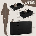 YESHOMY Black Dresser for Bedroom, 47.2" Modern Wood Chest with 6 Drawers