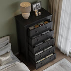 BORNOON Tall 5-Drawer Dresser, Modern Wooden Storage Chest of Drawers, Dresser TV Stand, Wood Drawer Organizer with Metal Handles for Bedroom, Living Room, Hallway