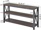 FATORRI Console Table for Entryway, Sofa Tables Behind Couch, Rustic Wood and Metal Foyer Table with 3 Tier Shelves for Hallway Living Room, Front Door (55 Inch, Walnut Brown)