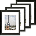 Hongkee 11x14 Picture Frame Set of 4, Made of Real Glass and Rustic Black Wooden Frame, Display 8x10 Pictures with Mat or 11 x 14 Posters without Mat for Wall Mounting, Gallery Photo Frames