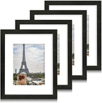 Hongkee 11x14 Picture Frame Set of 4, Made of Real Glass and Rustic Black Wooden Frame, Display 8x10 Pictures with Mat or 11 x 14 Posters without Mat for Wall Mounting, Gallery Photo Frames