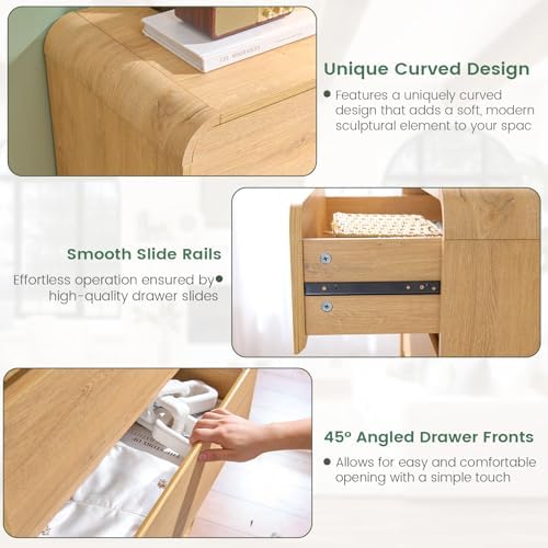 Standifurno Natural 5 Drawer Dresser, Modern Dresser with Storage, Chest Drawers with Wood Grain Texture, Drawers Organizer for Bedroom, Living Room, Hallway.