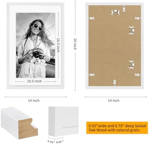 puthiac 13x19 Solid Oak Wood Picture Frame, White, 1 Pack