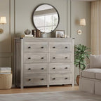 BORNOON Tall 8-Drawer Dresser, Modern Wooden Storage Chest of Drawers, Dresser TV Stand, Wood Drawer Organizer with Metal Handles for Bedroom, Living Room, Hallway