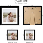 Hongkee 12x12 Picture Frame Set of 4 - Made of Glass and Black Wooden Frame, Display Square Pictures 10x10 with Mat or 12 x 12 without Mat, Desktop & Wall Collage Photo Frame
