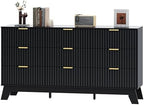 HUANLEGO Fluted Dresser for Bedroom with 9 Drawers, Black