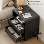 Lulive Night Stand, Bedside End Table with Charging Station, Black