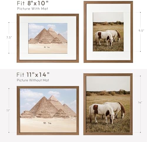 11x14 Picture Frame, Solid Oak Wood 11x14 Photo Frame with Mat to 8x10
