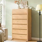 55.6” Tall Dresser with 6 Drawers, Natural Dresser & Chest of Drawers, Wooden Dresser for Bedroom, Living Room, Hallway, Wood Drawer Organizer, Front Curved & Handleless Design