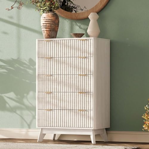 47" Wide Fluted 6 Drawers Dresser for Bedroom,Curved Edge,White