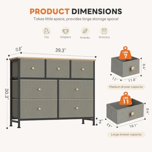 Sweetcrispy 7 Drawer Dresser for Bedroom Storage with Fabric Bin, Ink Green