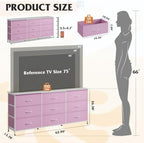 WLIVE Dresser TV Stand for 75 Inch TV, 9 Drawer Dresser for Bedroom, A-Pink