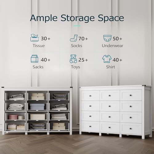 Xixini 59.1" Wide 12-Drawer Farmhouse Dresser for Bedroom, White