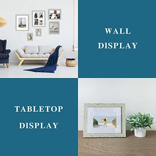 Hongkee 5x7 Picture Frame Set of 4, Made of Real Glass and Sage Green Wooden Frame, 5 by 7 Photo for Wall or Tabletop - Display Picture 4x6 with Mat or 5x7 Without Mat