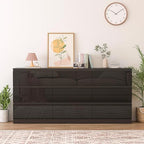 70 INCH 9 Drawers Dresser with Charging Station, Modern Large Dresser with 9 Handle Free Drawers, Wood Storage Chest of Drawers for Bedroom, Living Room, Entryway, Hallway, Black