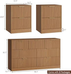7 Drawer Dresser & 2-Drawer Nightstand Set 3-Piece, Natural Wood丨55 Wide Bedroom Set Night Stand Set of 2 with Metal Handle, Fluted Wood Chest of Drawers Storage Dressers Set for Bedroom