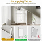 RoyalCraft White Fluted 4 Drawer Dresser for Bedroom, Modern Chest of Drawers, Wood Dresser for Storage Clothes, Wooden Storage Cabinet Nightstand for Bedroom, Hallway, Living Room, Entryway