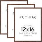puthiac 12x16 Solid Oak Wood Picture Frames, Walnut, 3 Pack