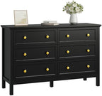 CARPETNAL 47" Black Dresser for Bedroom with Modern Gold Handles & 6 Drawer