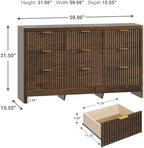 Fluted 9 Drawer Dresser for Bedroom, 59" Horizontal Wide Modern Low Profile Chest of Drawers with Metal Handle & Storage, Long Wooden Dresser TV Stand for Living Room & Closet, Walnut Brown Dresser