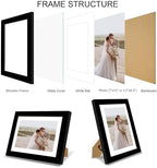 Hongkee 7x10 Picture Frame Set of 4, Made of Real Glass and Black Frame - Display 5.5 x 8.5 Diploma Frame with Mat or 7x10 Without Mat, 7 by 10 Photo for Wall or Tabletop