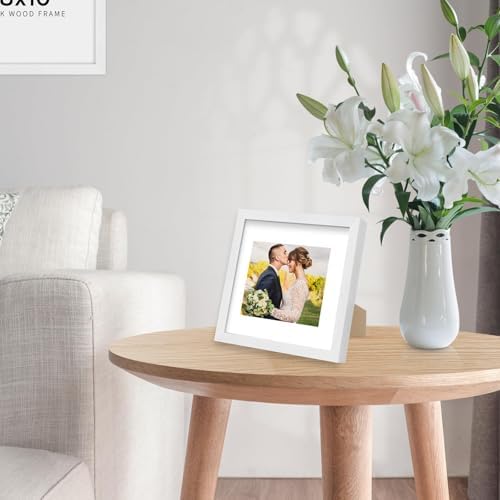 puthiac 8x8 Solid Oak Wood Picture Frame, White, 1 Pack