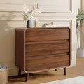 Nasonet 3 Drawer Dressers for Bedroom, Mid Century Modern Chests of Drawers, Curved Dresser with Storage Drawer, Wooden Bedroom Furniture Drawer for Closet, Home Office, Walnut