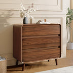 Nasonet 3 Drawer Dressers for Bedroom, Mid Century Modern Chests of Drawers, Curved Dresser with Storage Drawer, Wooden Bedroom Furniture Drawer for Closet, Home Office, Walnut