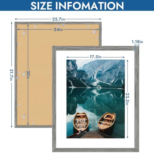 Hongkee 24x30 Frame Set of 4, 24 x 30 Grey Wood Style(Mat 18x24)