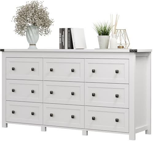 Xixini 59.1" Wide 9-Drawer Farmhouse Dresser for Bedroom, White