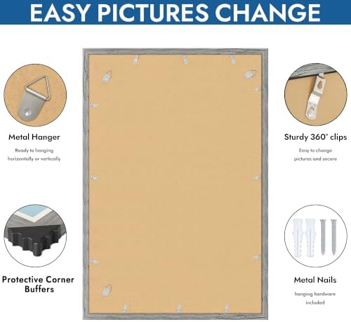 Hongkee 20x30 Frame Set of 4, 20 x 30 Grey Wood Style(Mat 16x24)