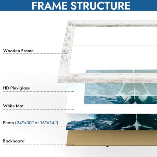 Hongkee 24x30 Frame Set of 4, 24 x 30 Distressed White Wood(Mat 18x24)