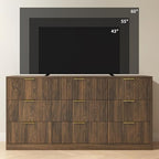 Walnut Dresser with 9 Drawer 63" Wide Fluted Dresser for Bedroom丨Long Dresser Modern Chest of Drawers with Gold Handle, Wood TV Stand Storage Organizer for Bedroom, Living Room, Walnut