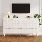 Fluted Dresser for Bedroom with 8 Drawers, Wooden Dresser with Metal Handle, White Dresser for Bedroom, Wood Closet for Hallway, Modern Storage Organizer for Living Room BDR104WW