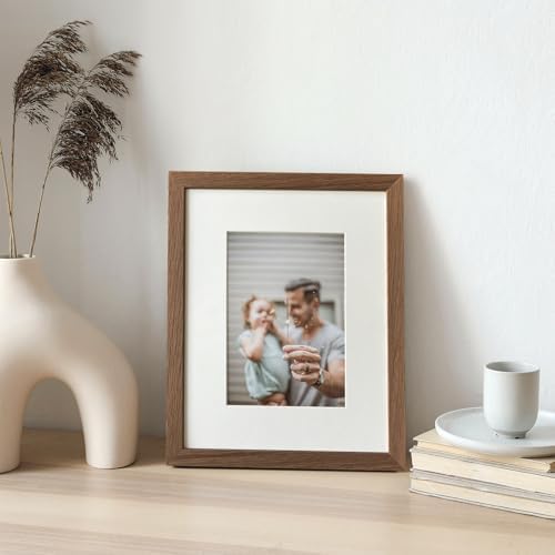 8x10 Picture Frame, Solid Oak Wood 8 x 10 Photo Frame with Mat to 5x7