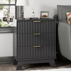 Xixini Fluted Nightstand with 3 Drawers, 24" Wide Side Table, Black