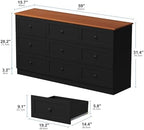 Furnify 9 Drawer Dresser, 59" Wide Dresser for Bedroom, Black