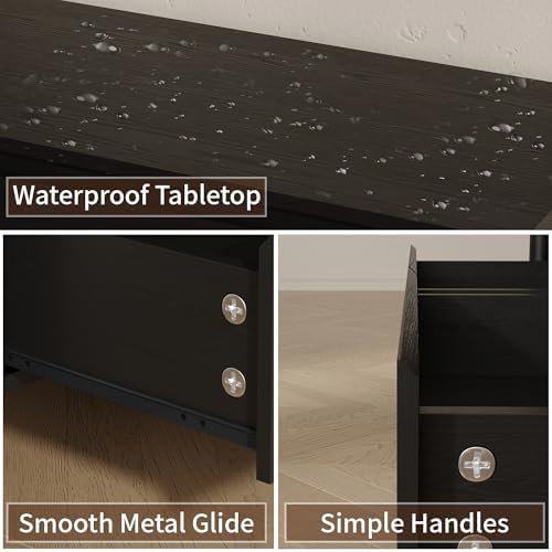 CHUWELL 45" Tall Black 5 Drawer Dresser for Bedroom with Solid Wood Legs