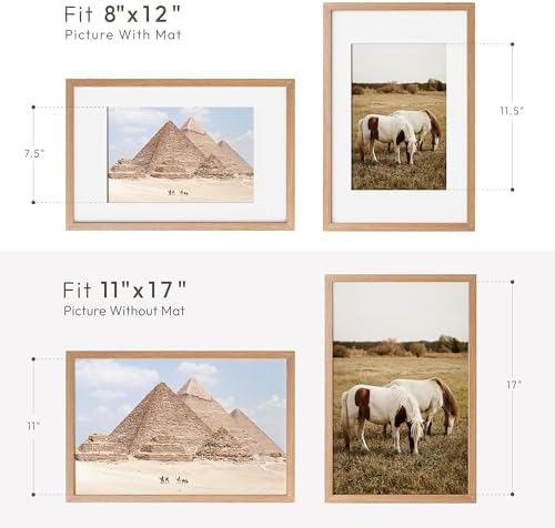 11x17 Picture Frame, Solid Oak Wood 11x17 Poster Frame with Mat to 8x12