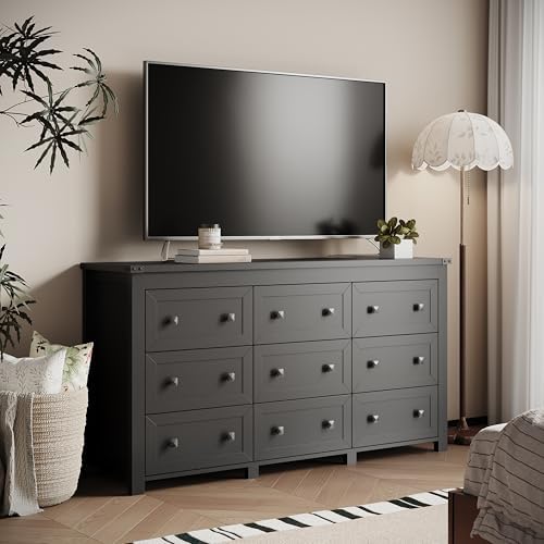 Xixini 59.1" Wide 9-Drawer Farmhouse Dresser for Bedroom, Black