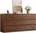 Gyfimoie Walnut Fluted 9-Drawer Dresser for Bedroom w/Power Outlet