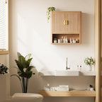 Bathroom Wall Storage Cabinet, Medicine Cabinet with Adjustable Wood Shelf & Doors, Over the Toilet Storage Cabinet Above Toilet Storage for Laundry Room & Living Room Kitchen Storage Islands (Oak)