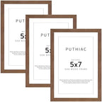puthiac 5x7 Solid Oak Wood Picture Frames, Walnut, 3 Pack
