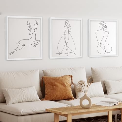 puthiac 8x10 Solid Oak Wood Picture Frames, White, 3 Pack