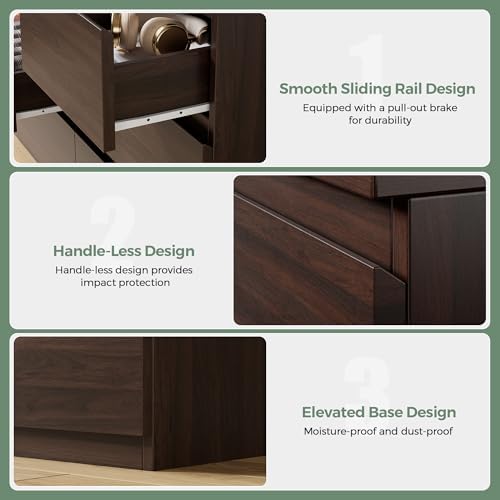 Jocoevol Modern Brown 7 Drawer Dresser for Bedroom, Simply Chest of Drawers, Wood Storage Dresser with Deep Drawers for Living Room Hallway Entryway, Brown