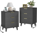 3 Drawers Nightstands Set of 2 w/Charging Station, Modern Fluted Dresser