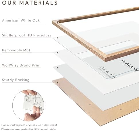 11x17 Picture Frame, Solid Oak Wood 11x17 Poster Frame with Mat to 8x12