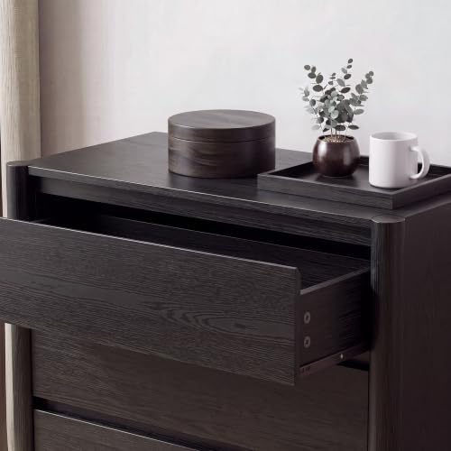 CHUWELL 27.6" Wide Black 3 Drawer Dresser for Bedroom with Solid Wood Legs